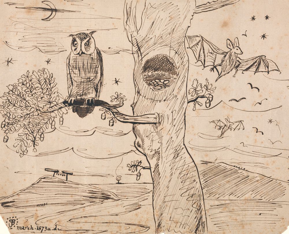 Landscape with Owl and Bats