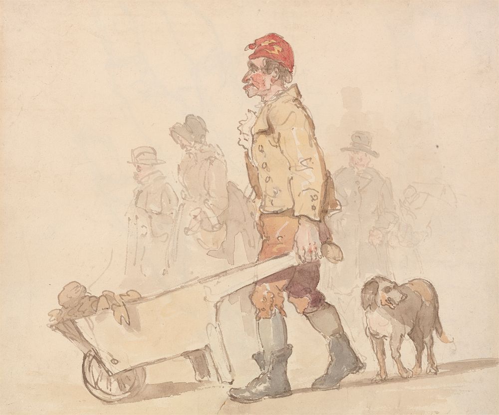 Man with Barrow and Dog