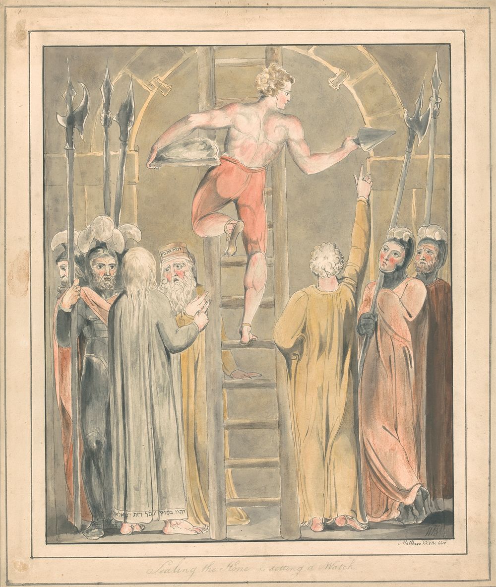 Sealing the Stone and Setting a Watch by William Blake. Original public domain image from Yale Center for British Art.