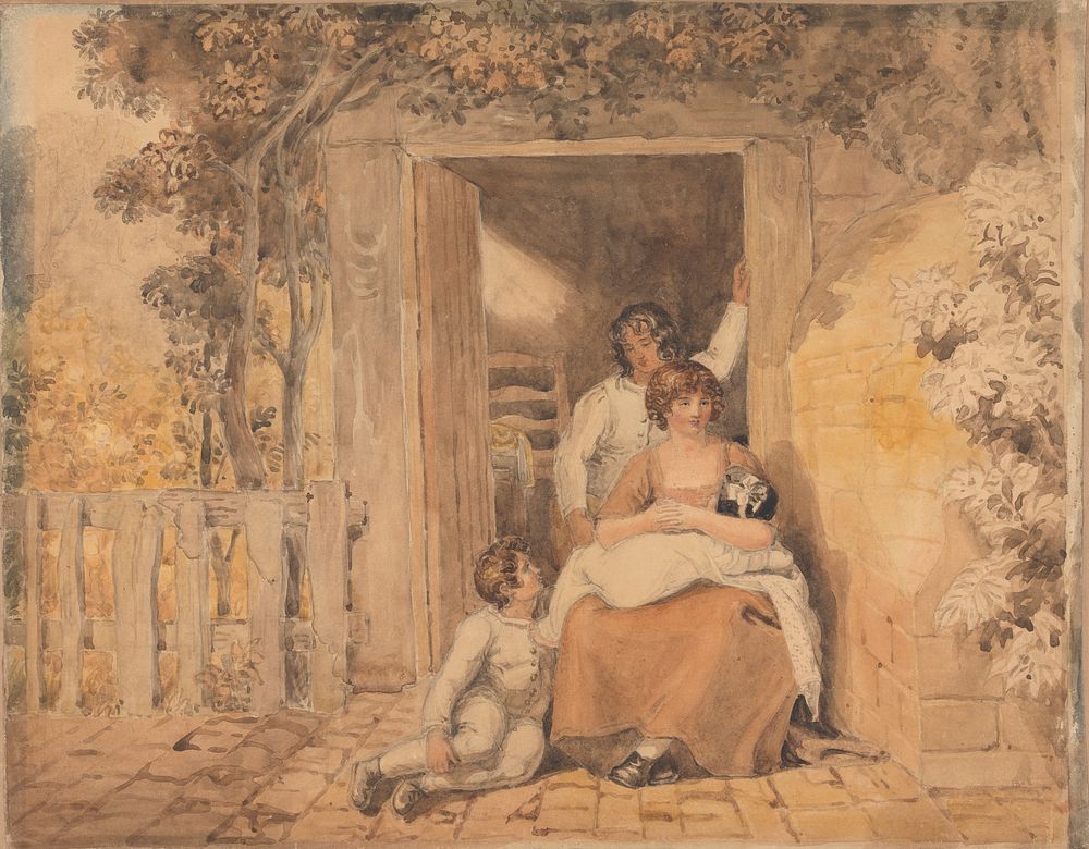 Family Posed in Front of a Doorway