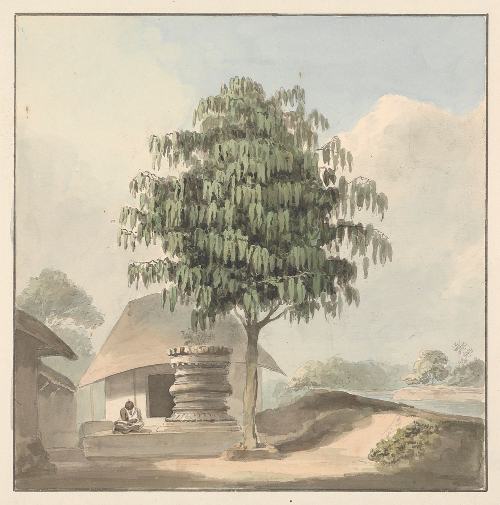 Holy Man Seated Near Plinth Under a Tree