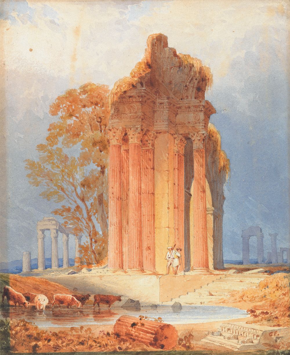 Cattle Watering by Corinthian Columns