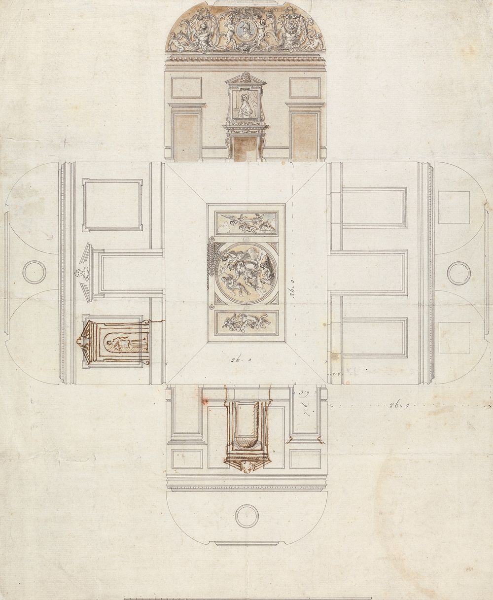 Stowe House, Buckinghamshire: Design for Ceiling and Wall Decoration