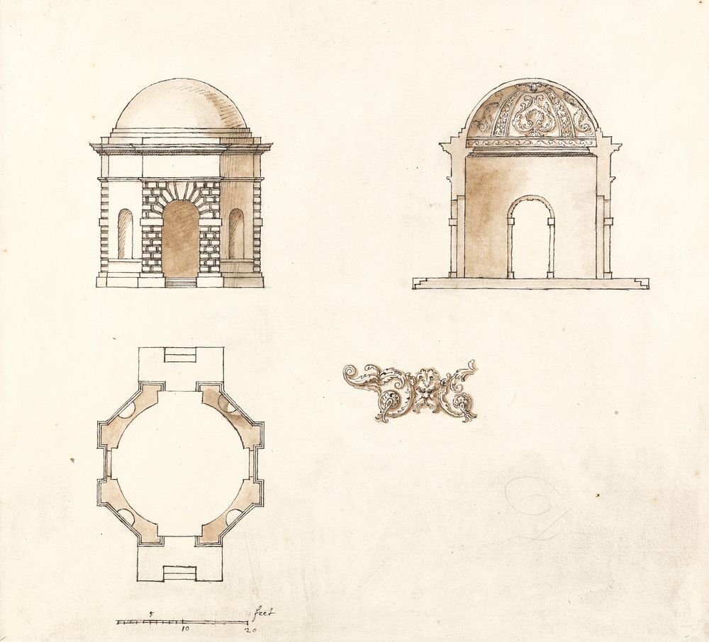 Octagonal Temple at Shotover Park, Oxfordshire: Plan, Section and Elevation by William Kent