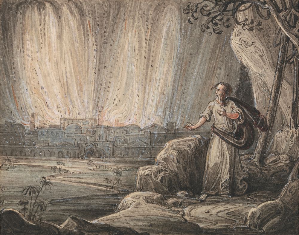 Lot Fleeing Sodom, attributed to John Martin