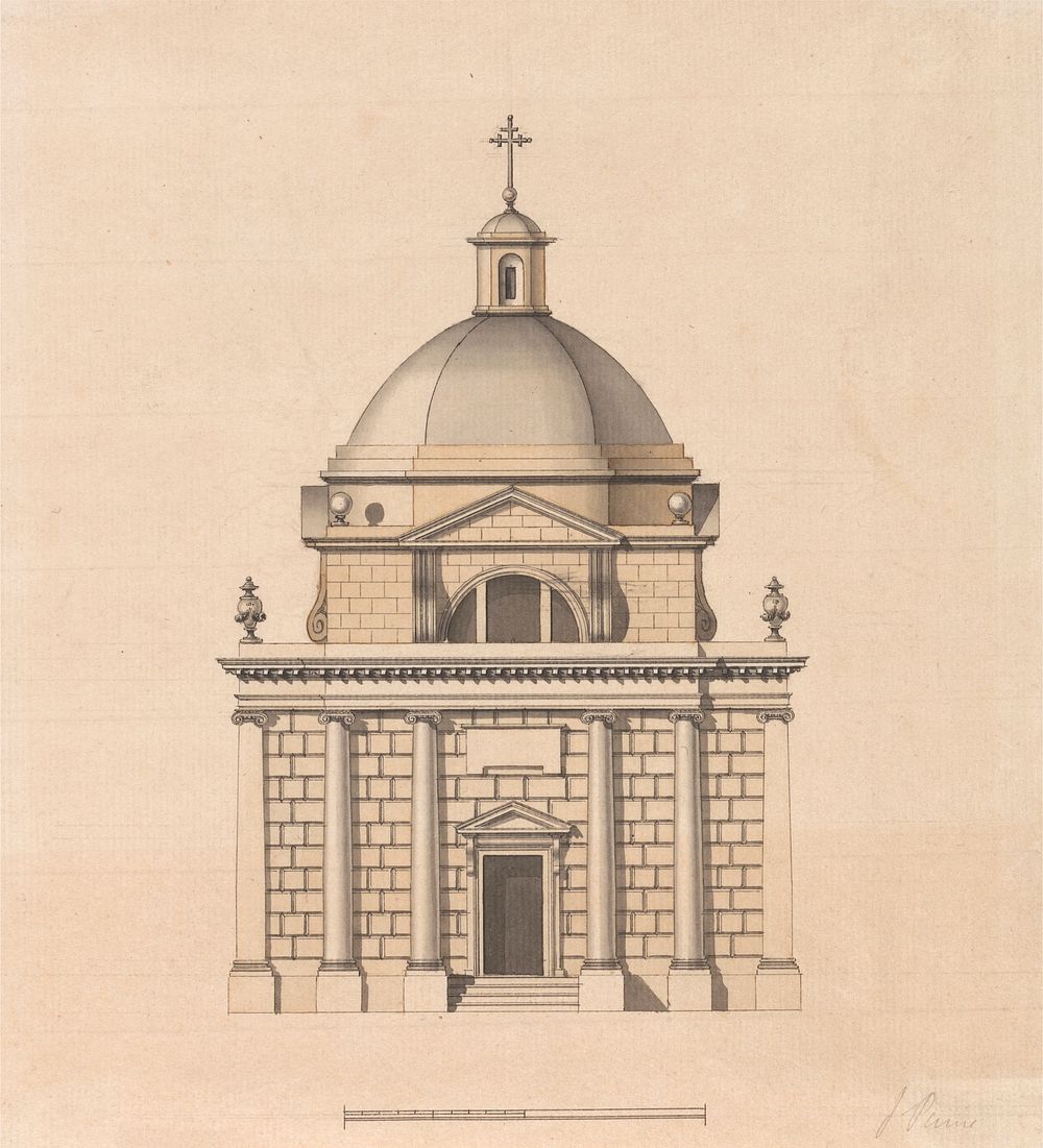 Design for a Temple on a Square Plan and with a Dome: Elevation by James Paine