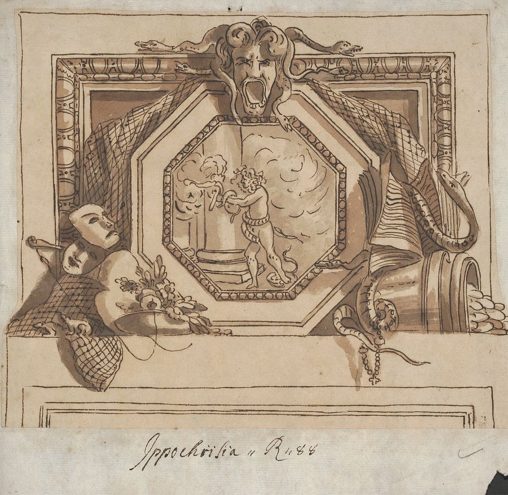 Design of Apollo and the Python for a Painted over-door Decoration by Sir James Thornhill