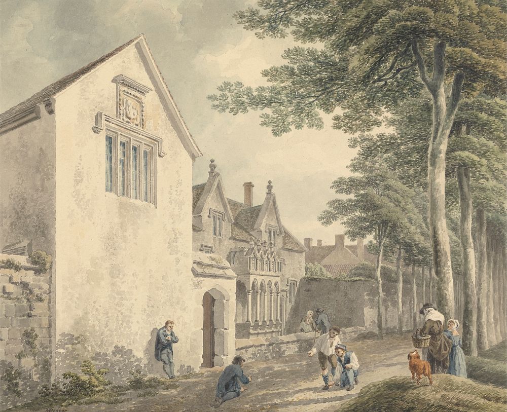 Almshouses in St. Cuthbert's Churchyard, Wells by Michael Angelo Rooker