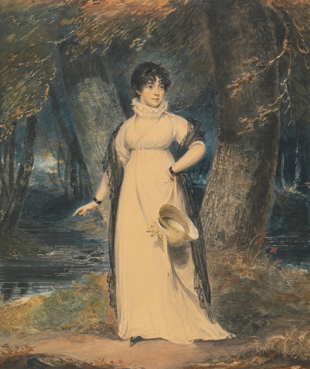 A Landscape with a Portrait of a Lady, Full Length, Holding a Hat by Richard Westall