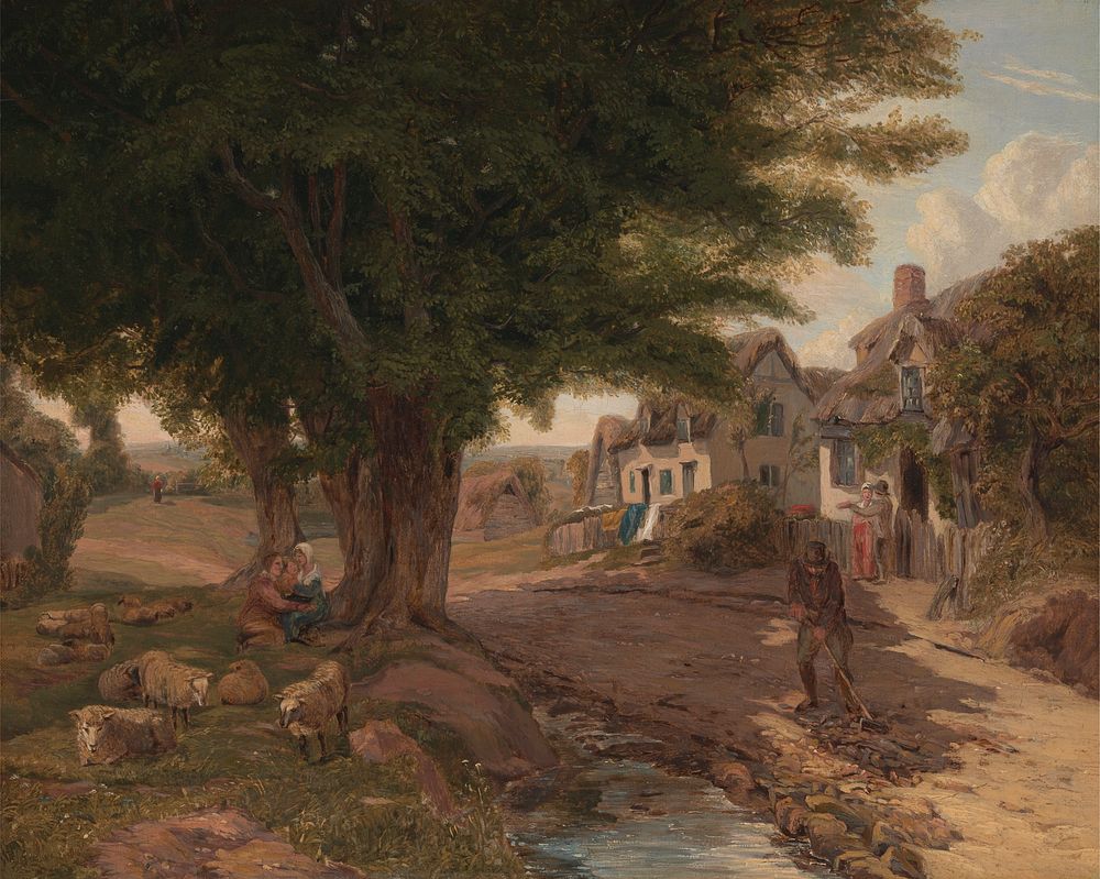 Village Scene (possibly Colickey Green, Essex) by Jessica Landseer