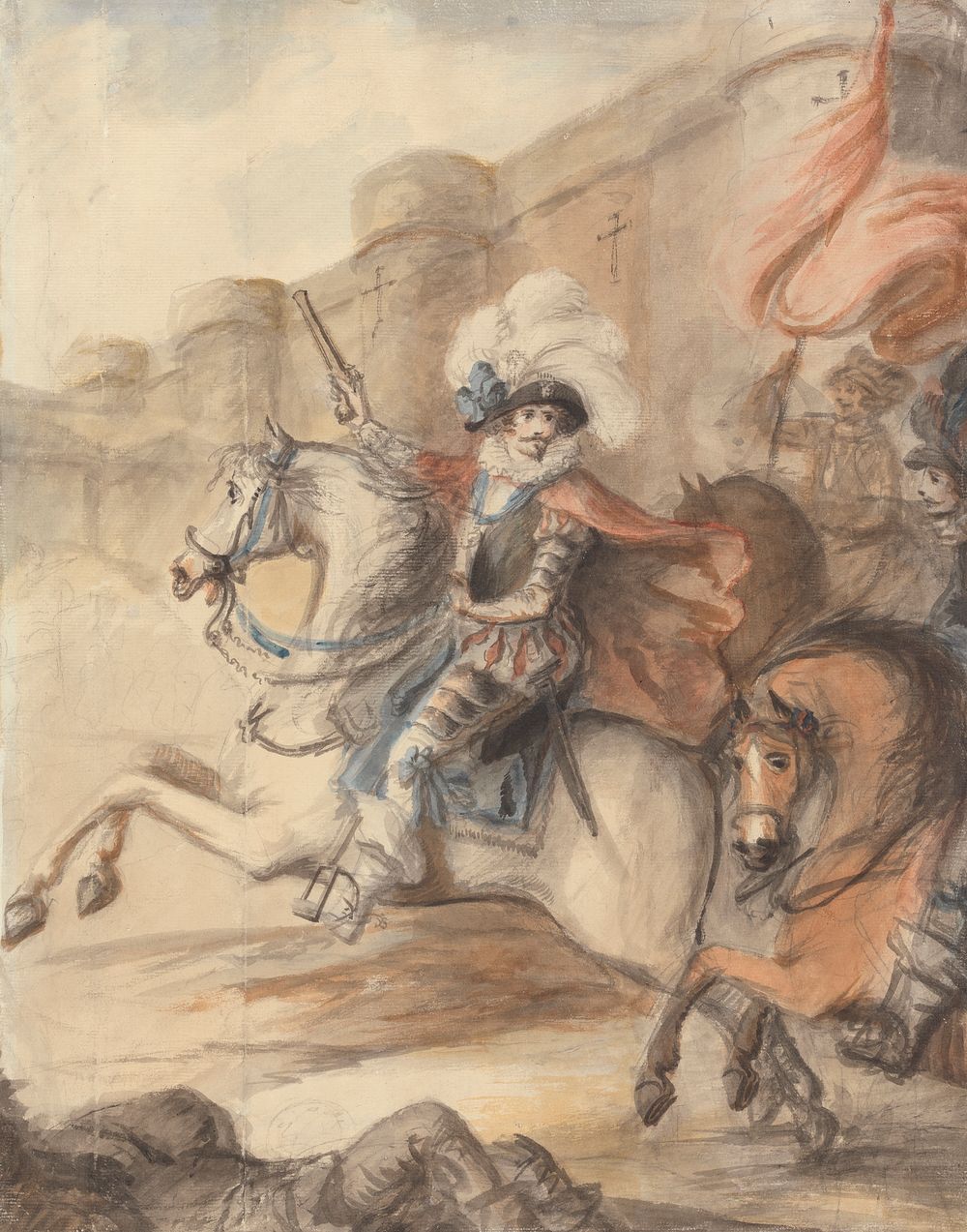 A Cavalry Officer (Henry IV) Leading a Charge Outside a Castle