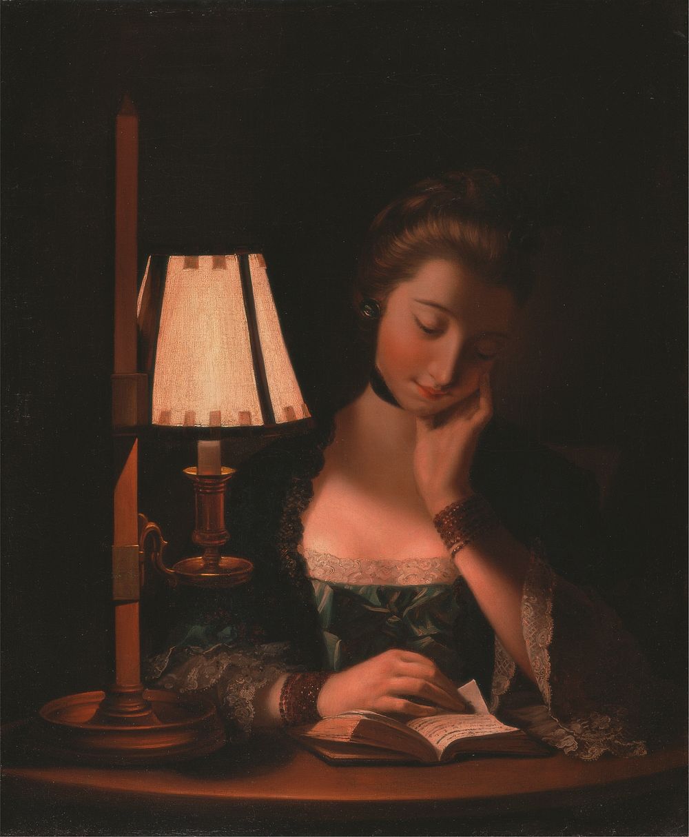 Woman Reading by a Paper-Bell Shade