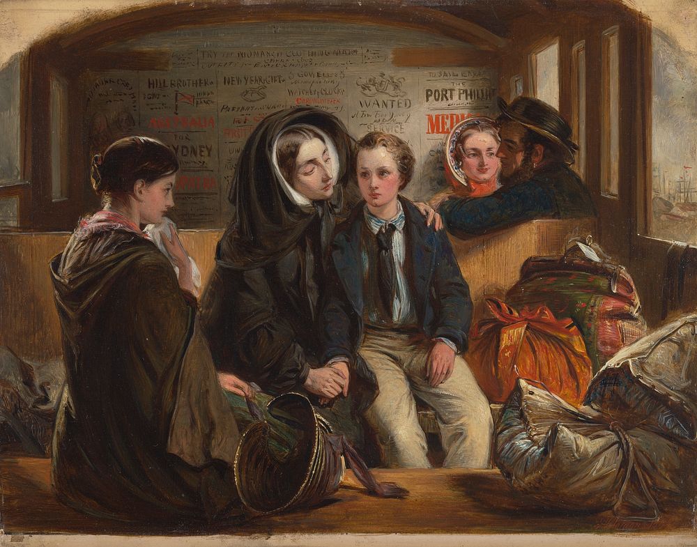 Second Class&mdash;The Parting. "Thus part we rich in sorrow, parting poor." 1854, Royal Academy of Arts, London, exhibition…