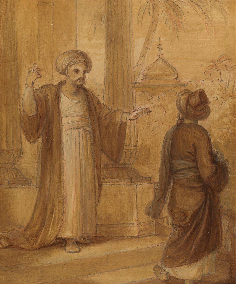 Illustration for an Eastern Romance, possibly 'The Arabian Nights', with Two Male Figures Standing by Robert Smirke