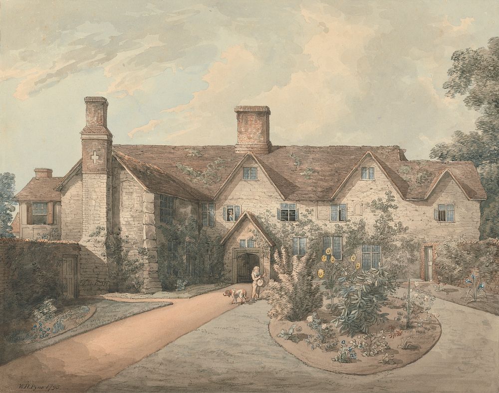 A Boy Playing a Drum in the Garden of a Country House