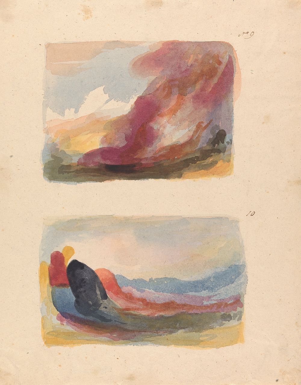 Two Drawings on One Sheet: Landscape - Color Wash, Titian (no. 9); Landscape - color wash, Rubens (no. 10)