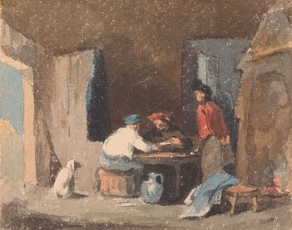 Figures at a Table Inside a Cottage