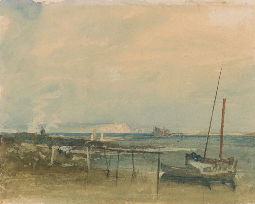 Coast Scene with White Cliffs and Boats on Shore by Joseph Mallord William Turner