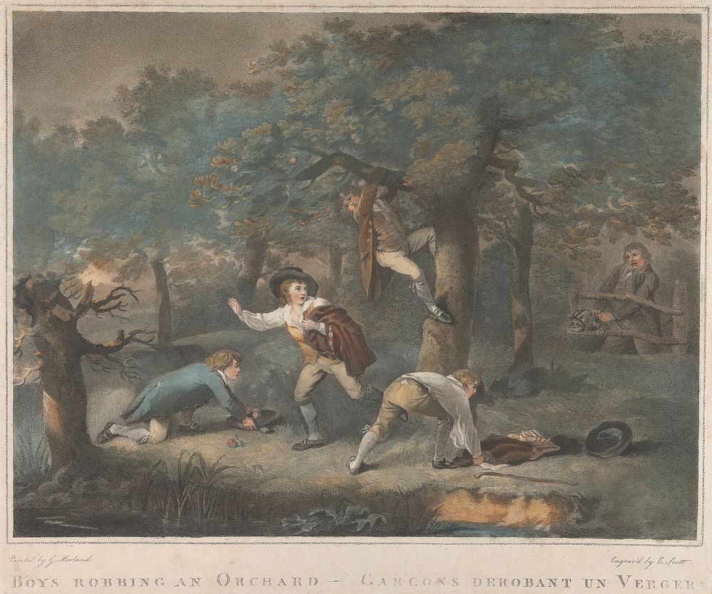 Set of Four: Boys Robbing an Orchard