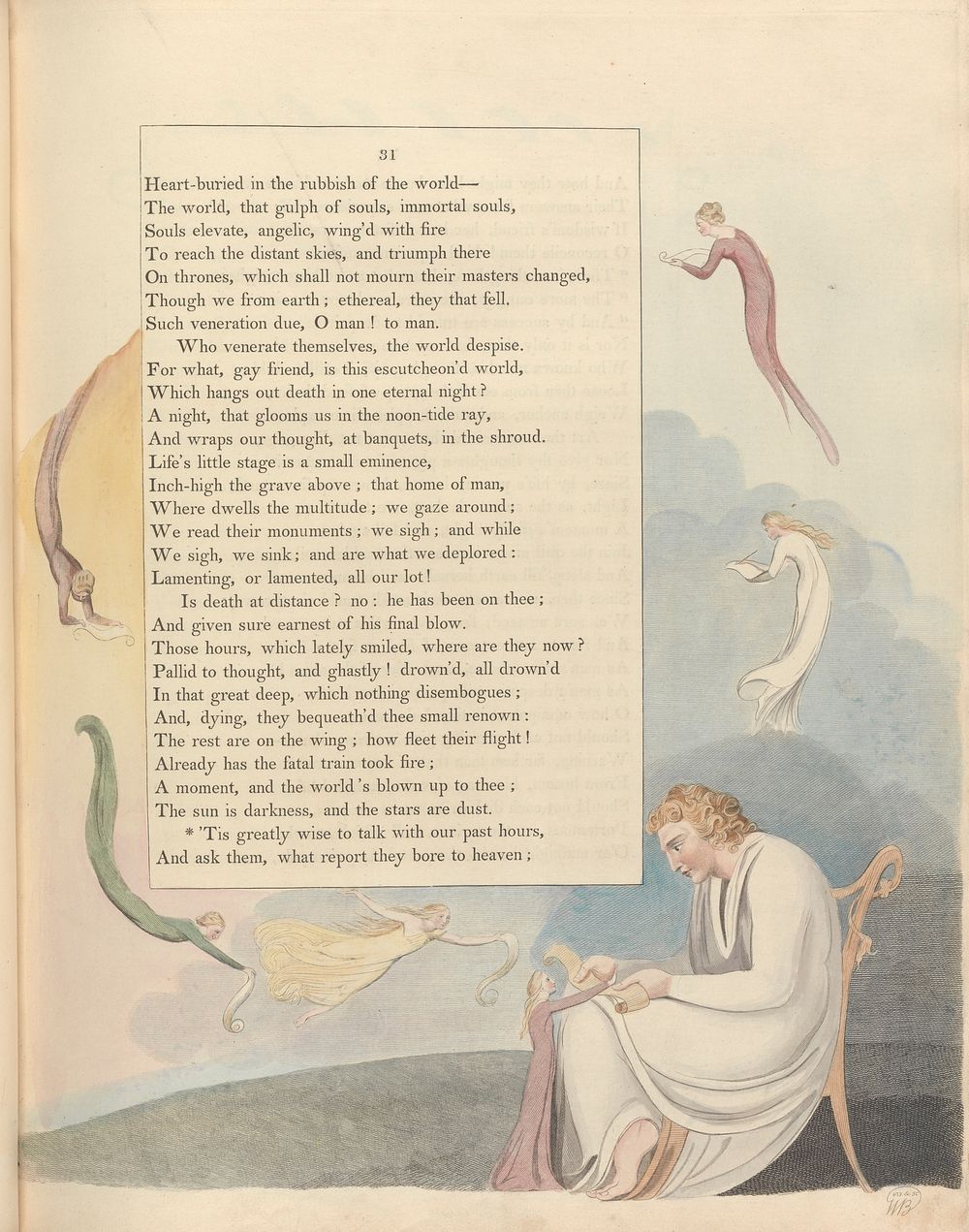 Young's Night Thoughts, Page 31, "'Tis greatly wise to talk with our past hours" by William Blake.