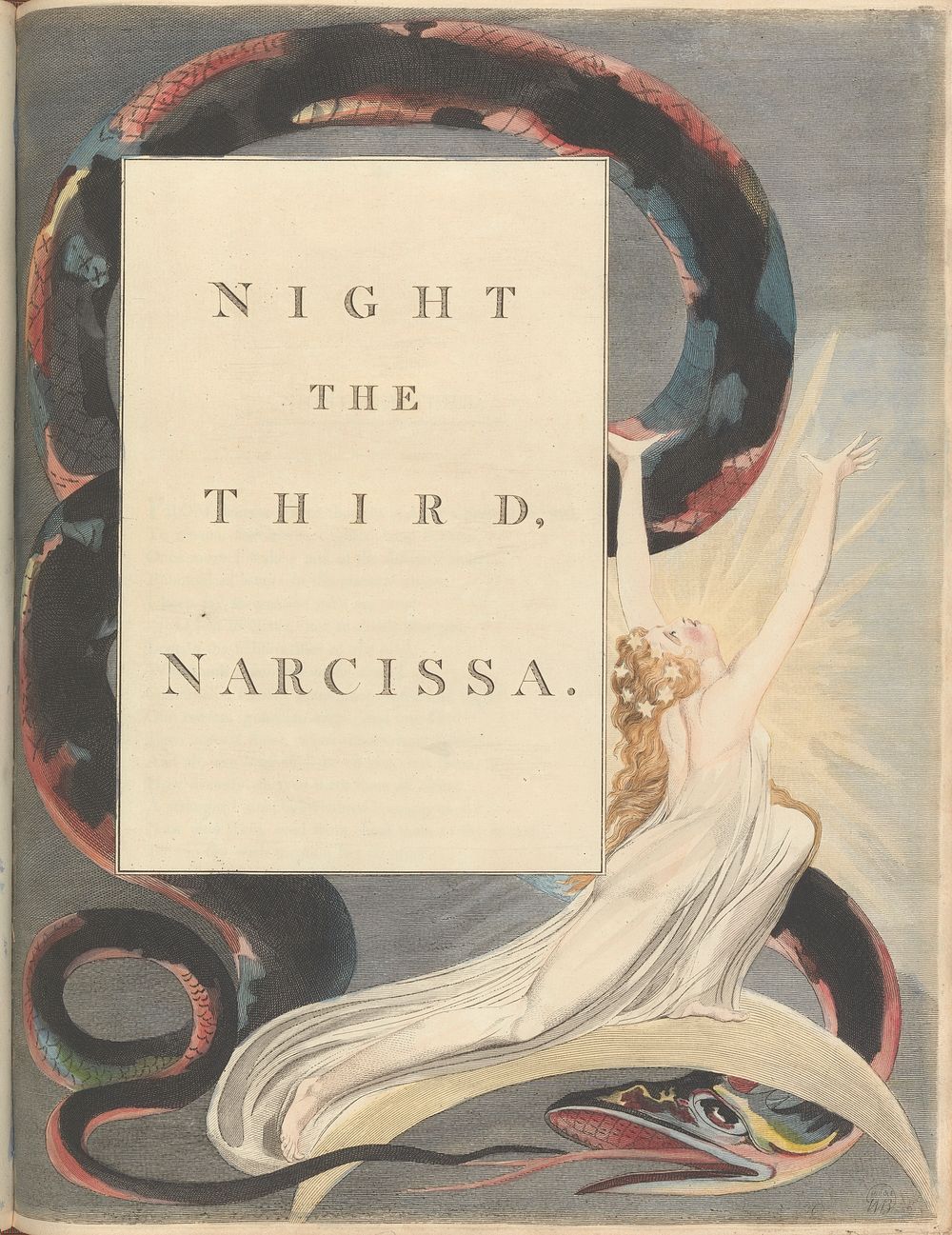 Young's Night Thoughts, Page 43, "Night the Third, Narcissa."by William Blake. 