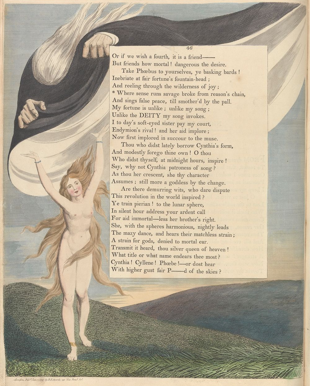 Young's Night Thoughts, Page 46, "Where sense runs savage broke from reason's chain" by William Blake.