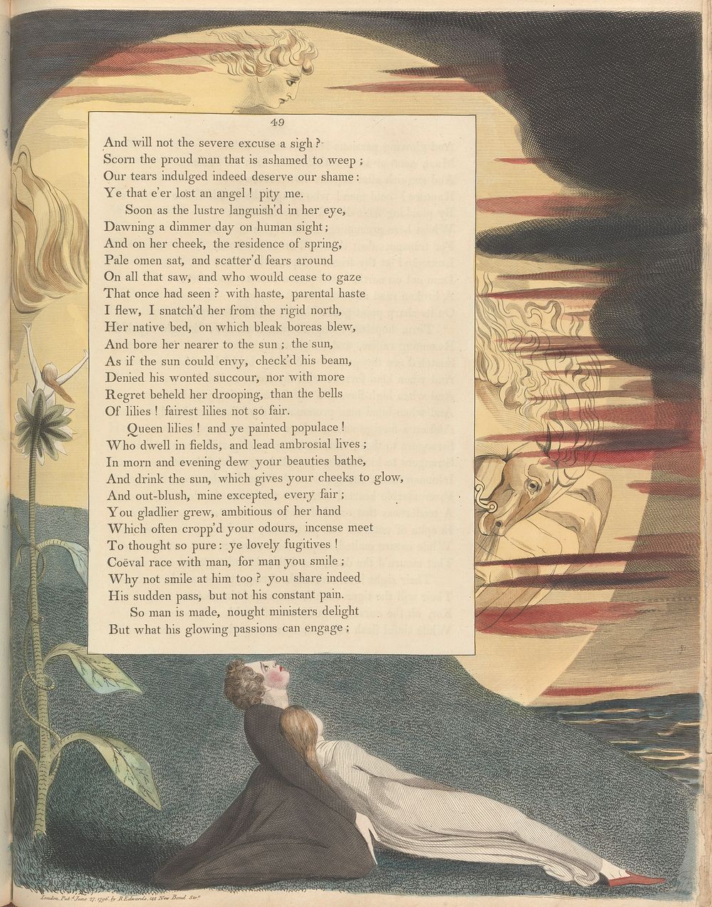 Young's Night Thoughts, Page 49, "As if the sun could envy, check'd his beam" by William Blake.