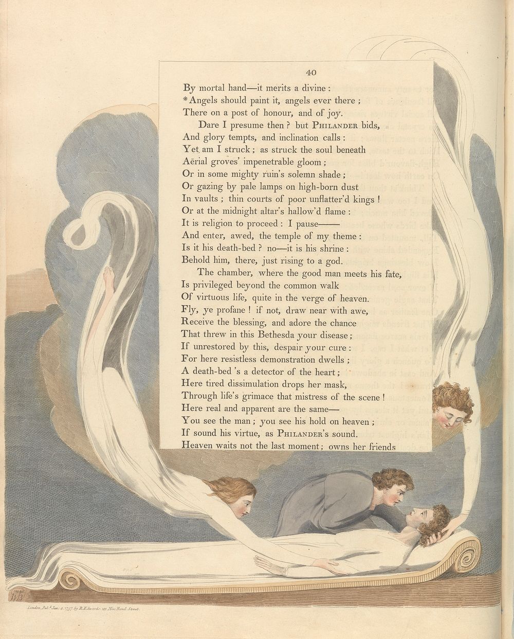 Young's Night Thoughts, Page 40, "Angels should paint it, angels ever there" by William Blake.