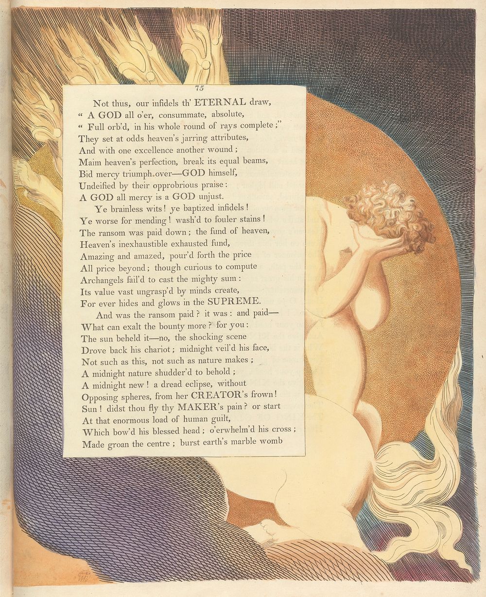 Young's Night Thoughts, Page 75, "The Sun beheld it -- No, the shocking Scene" by William Blake.