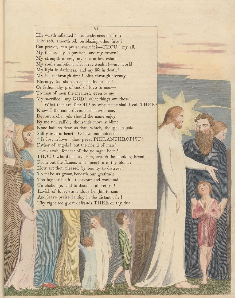 Young's Night Thoughts, Page 87, "Is lost in love! thou great Philanthropist" by William Blake.