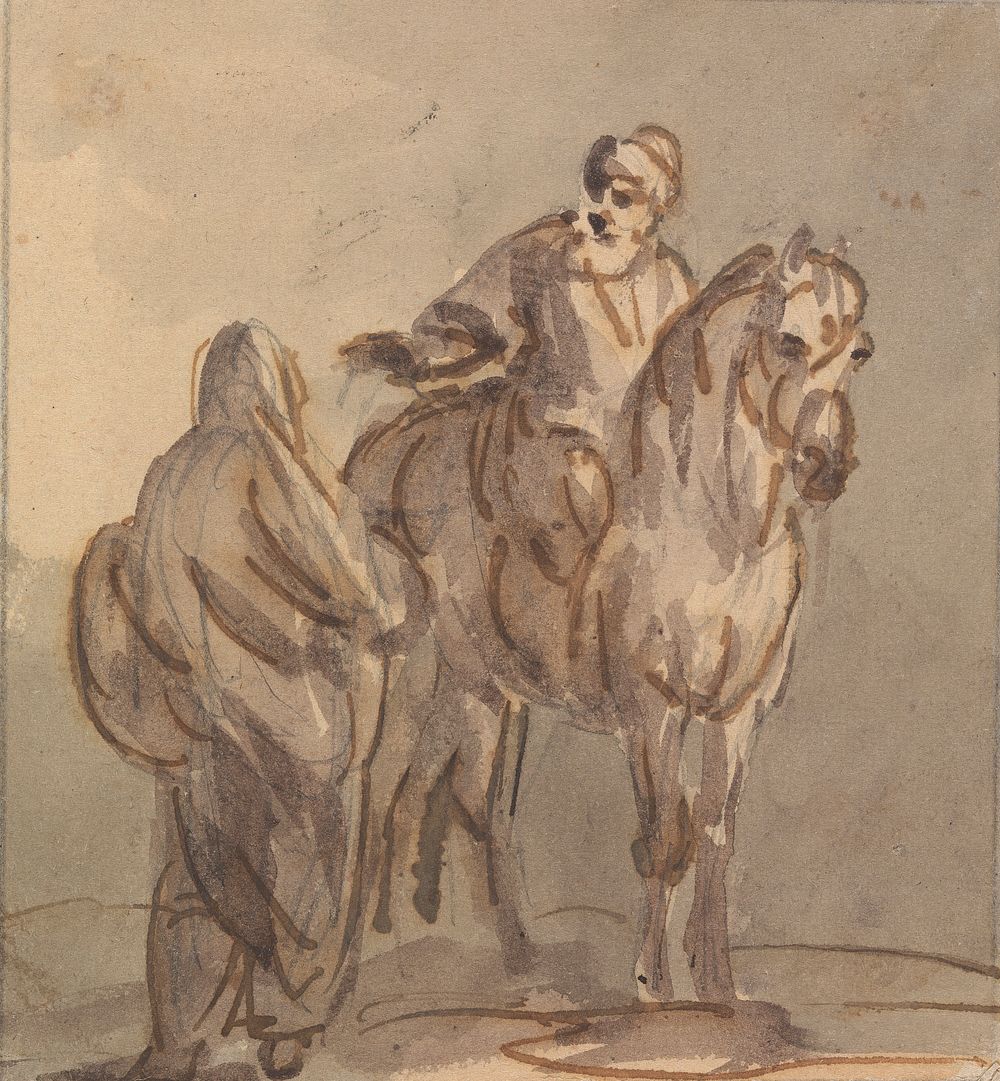 Two People: One Standing, One Seated on a Horse by Sawrey Gilpin