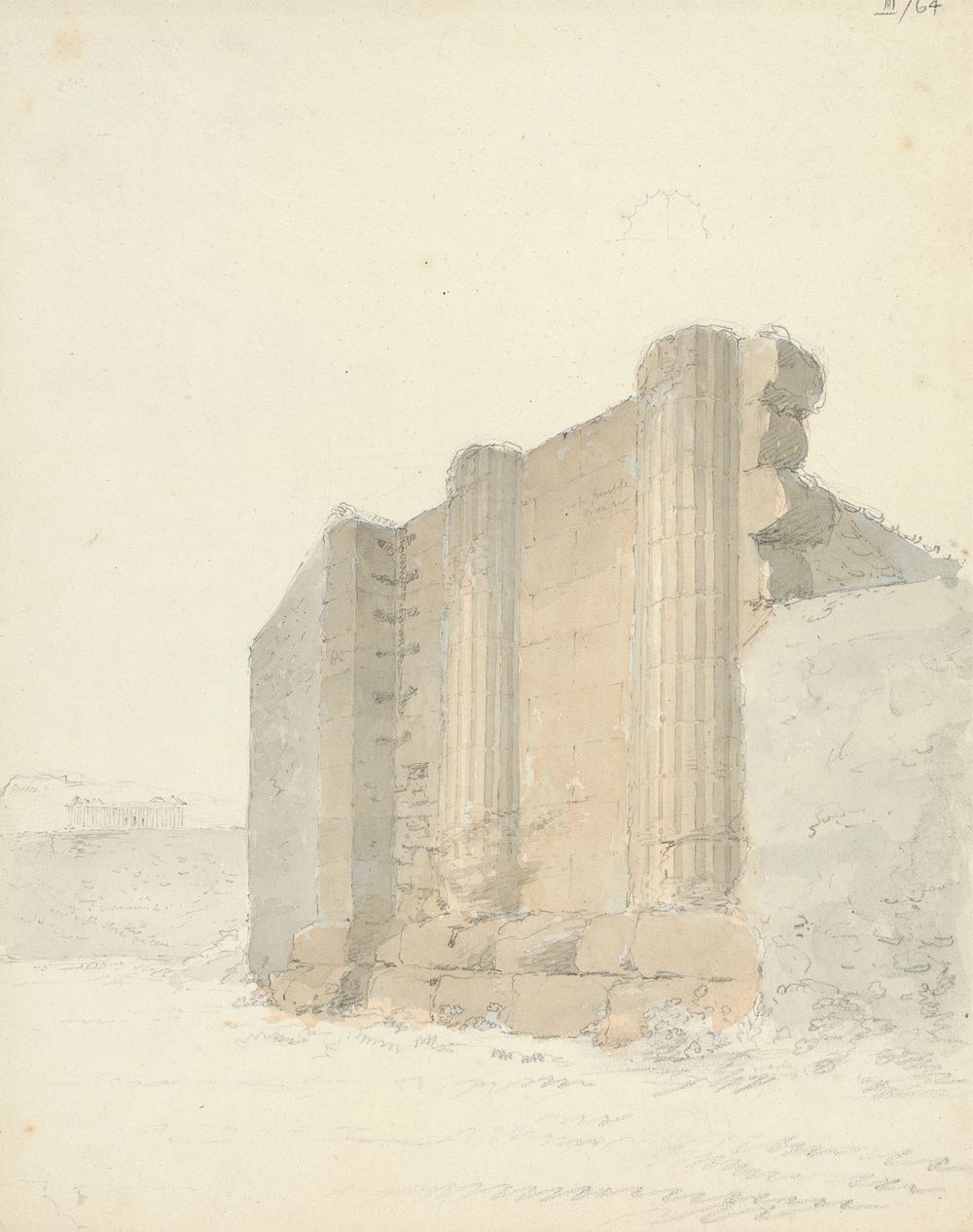 Sketch of the Temple of Asclepius at Agrigento, Sicily by Sir Robert Smirke the younger