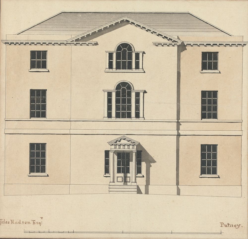 Unidentified House for Giles Hudson, Putney, Surrey: Entrance Front Elevation