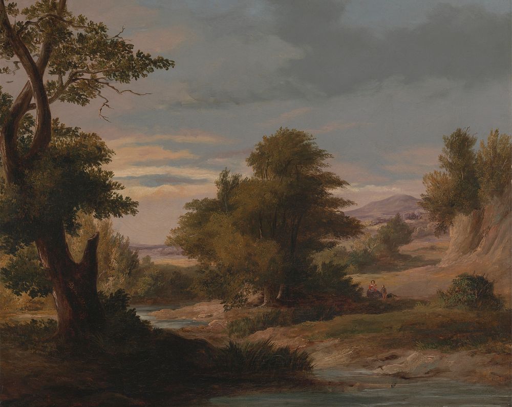 A Wooded River Landscape with Mother and Child by James Arthur O' Connor