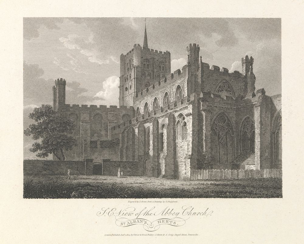 South East View of the Abbey Church, St. Albans, Hertsfordshire, Outer Suburb - North