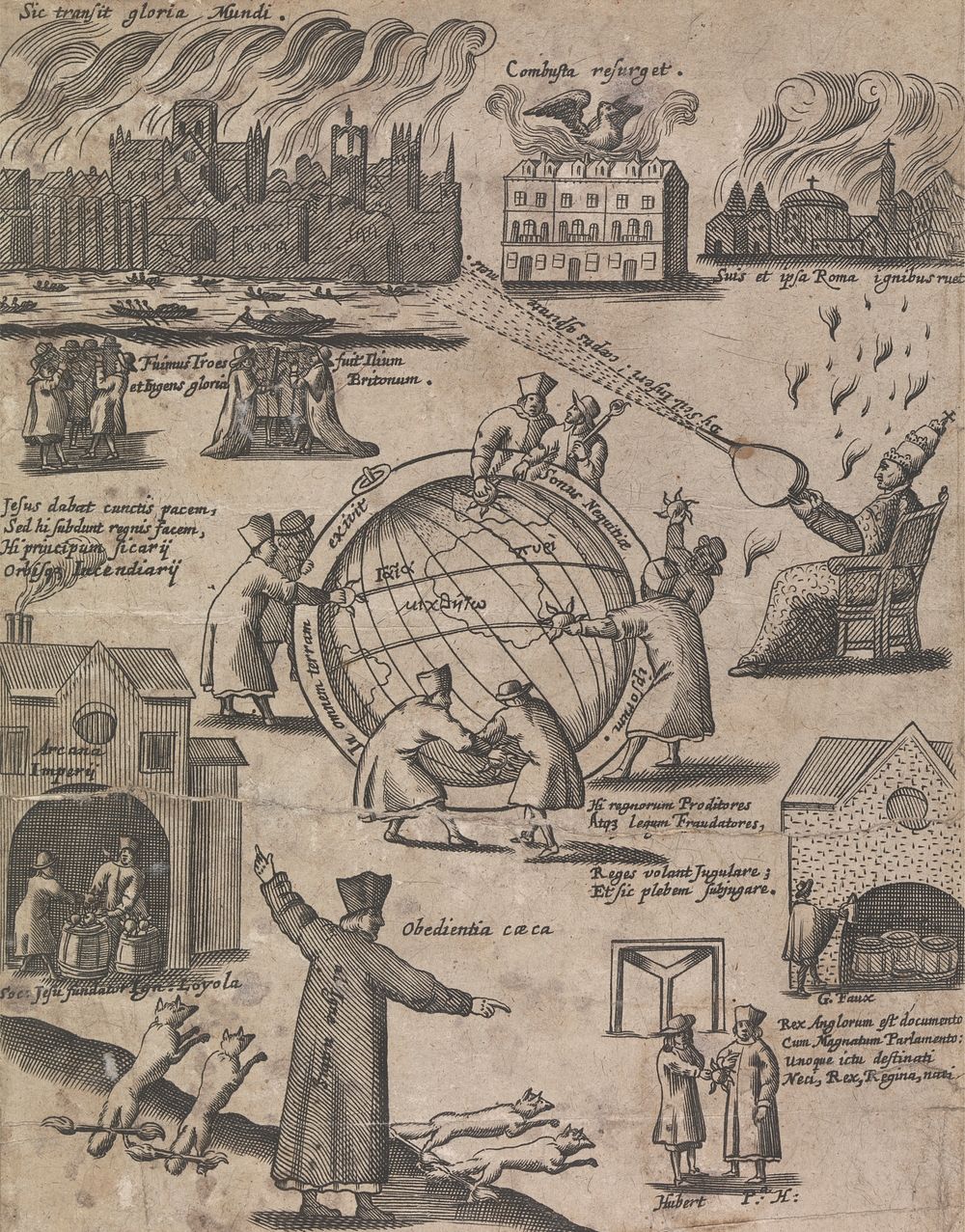 Cartoon suggesting Papist Origins of the Fire