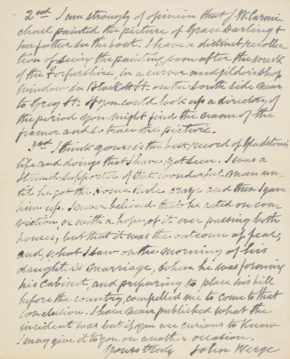 Letter from John Werge dated 30th May 1898 to Adams (two page ms)