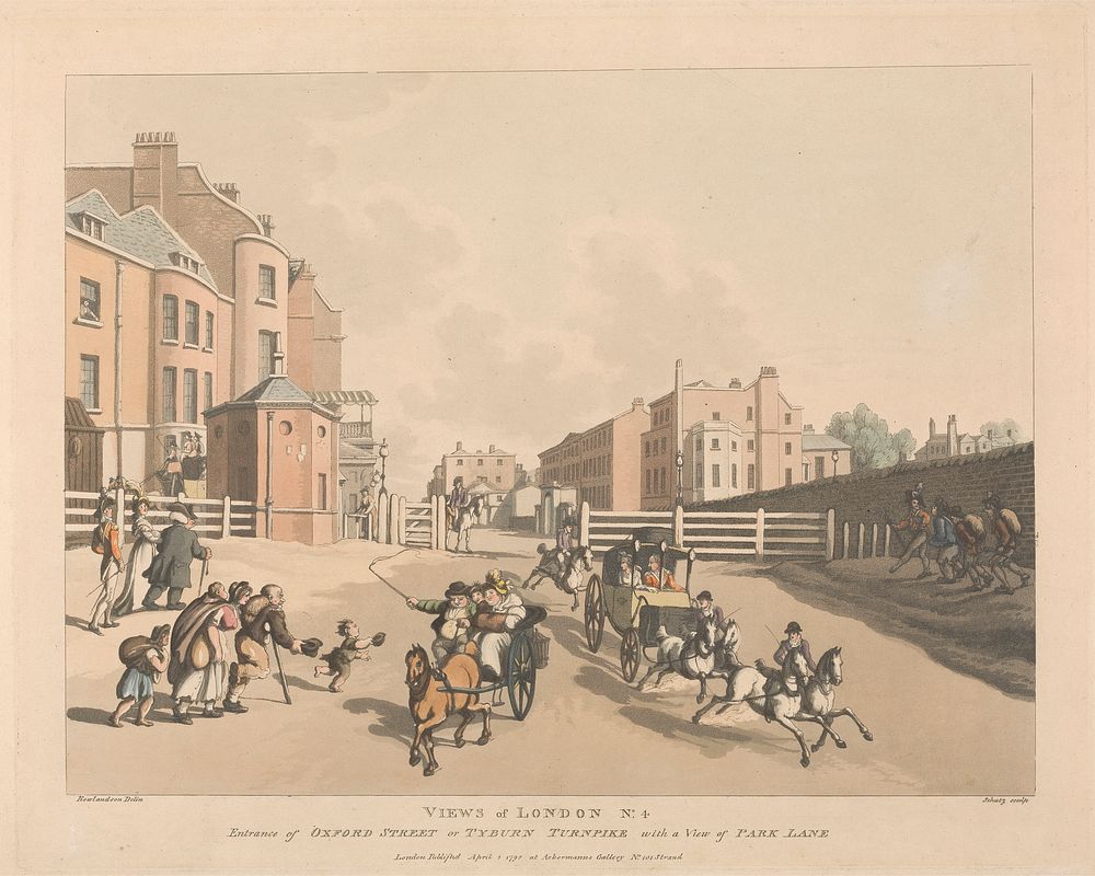 Entrance to Oxford Street or Tyburn Turnpike with a View of Park Lane