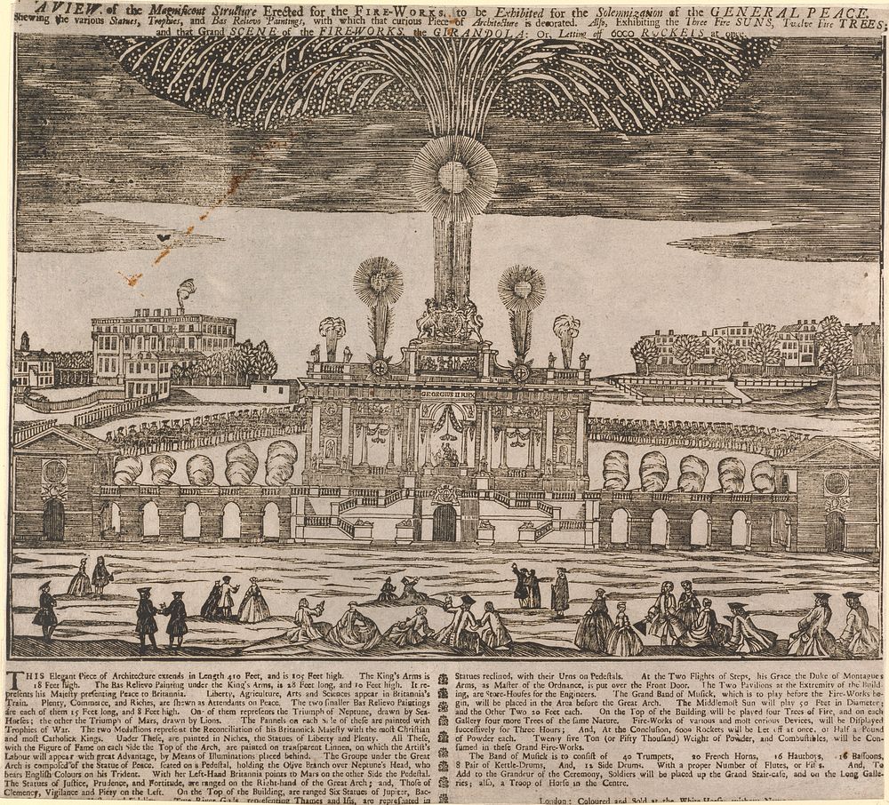 A View of the Magnificent Structure erected for the Fire-Works to be Exhibited for the Solemnization of the General Peace