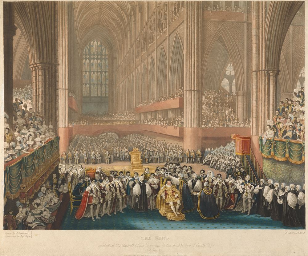 The King seated in St. Edward's Chair, Crowned by the Archbishop of Canterbury, 19th July 1821