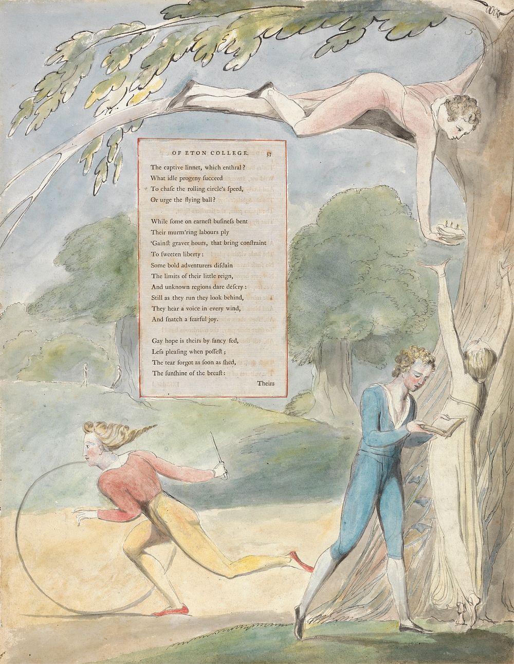 The Poems of Thomas Gray, Design 17, "Ode on a Distant Prospect of Eton College." by William Blake. Original from Yale…