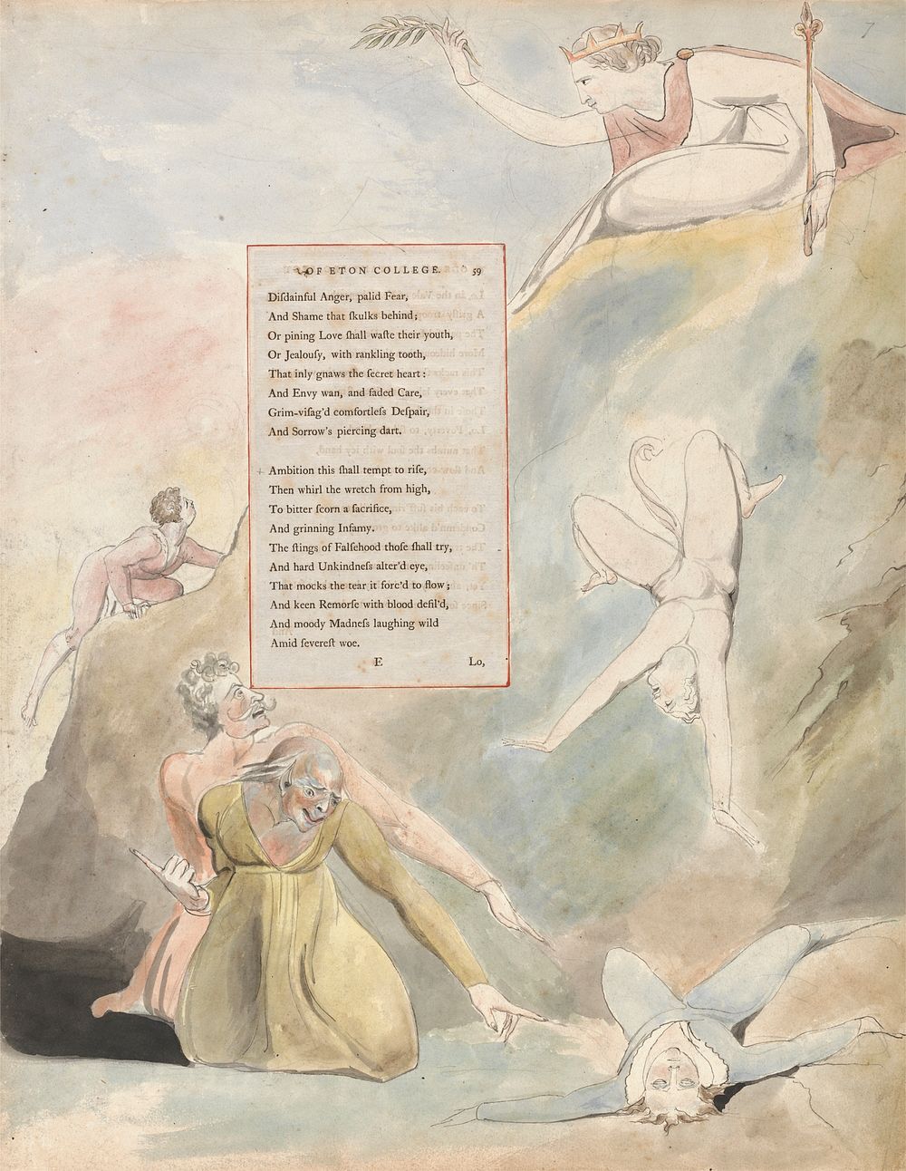 The Poems of Thomas Gray, Design 19, "Ode on a Distant Prospect of Eton College." by William Blake. Original public domain…