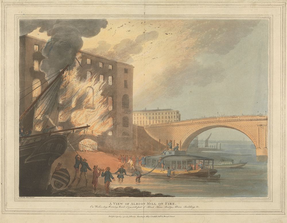 A View of Albion Mill on Fire