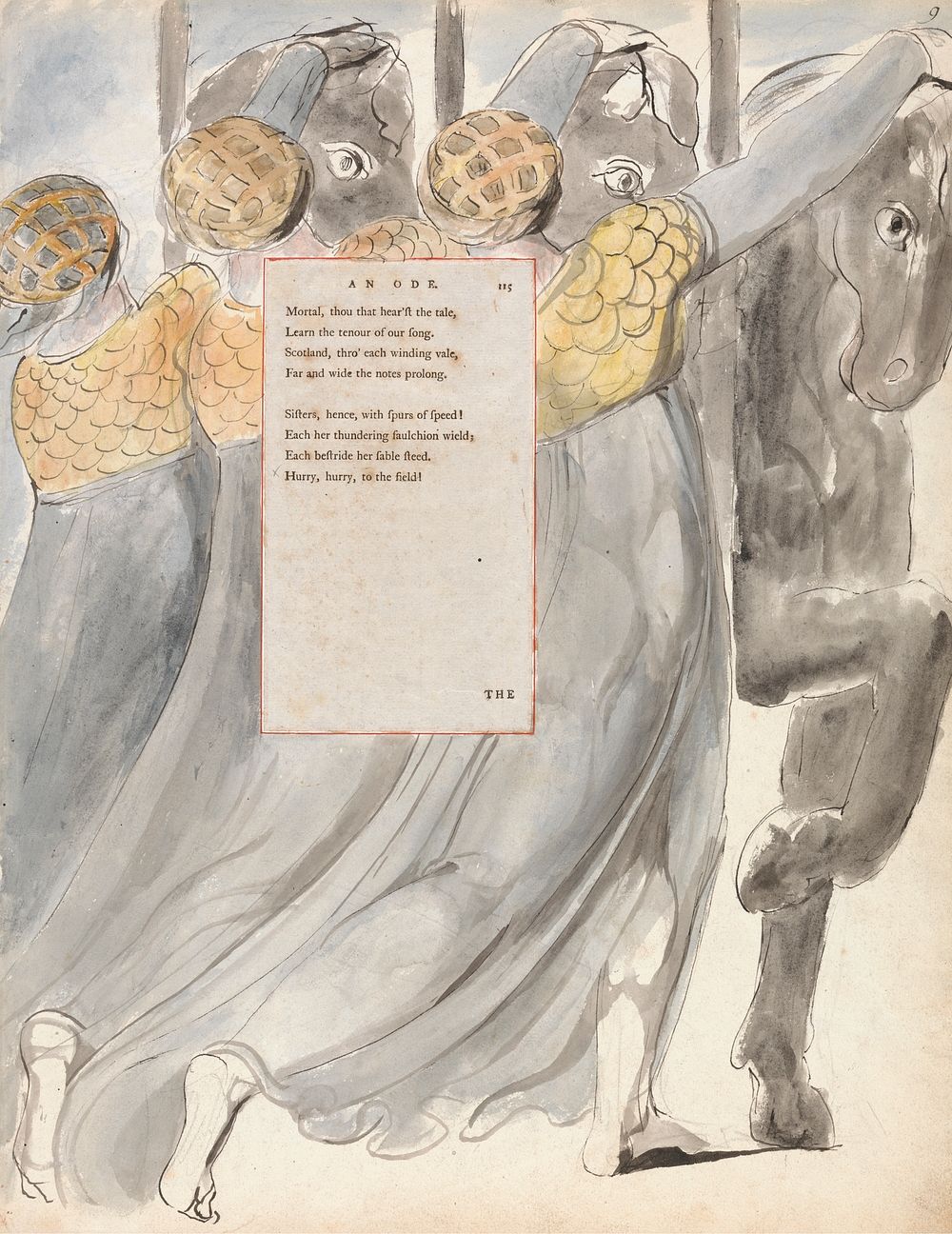 The Poems of Thomas Gray, Design 75, "The Fatal Sisters." by William Blake. Original public domain image from Yale Center…