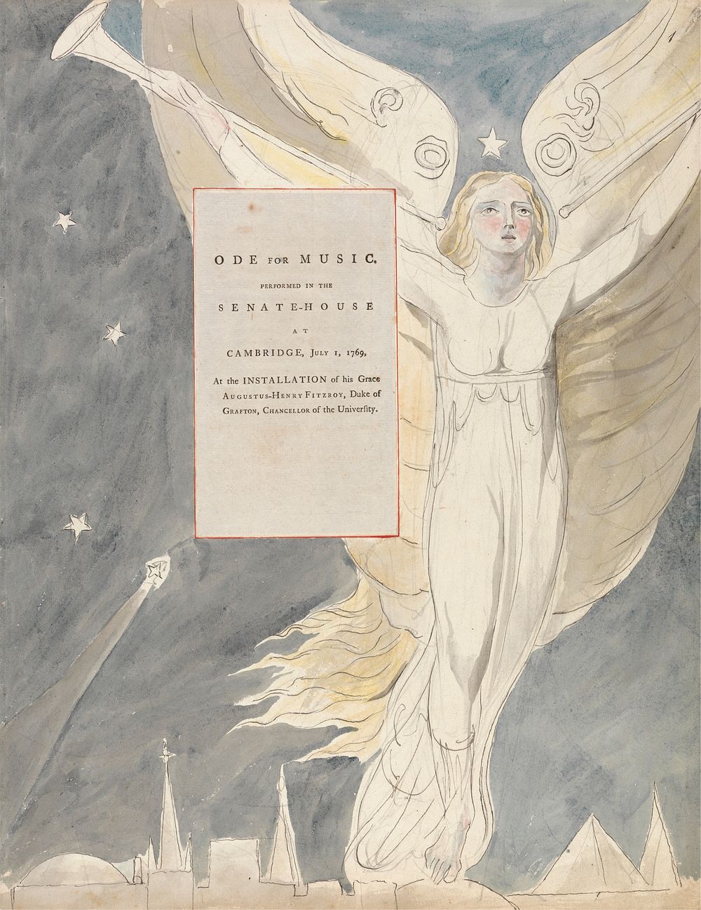 The Poems of Thomas Gray, Design 93, "Ode for Music." by William Blake. Original public domain image from Yale Center for…