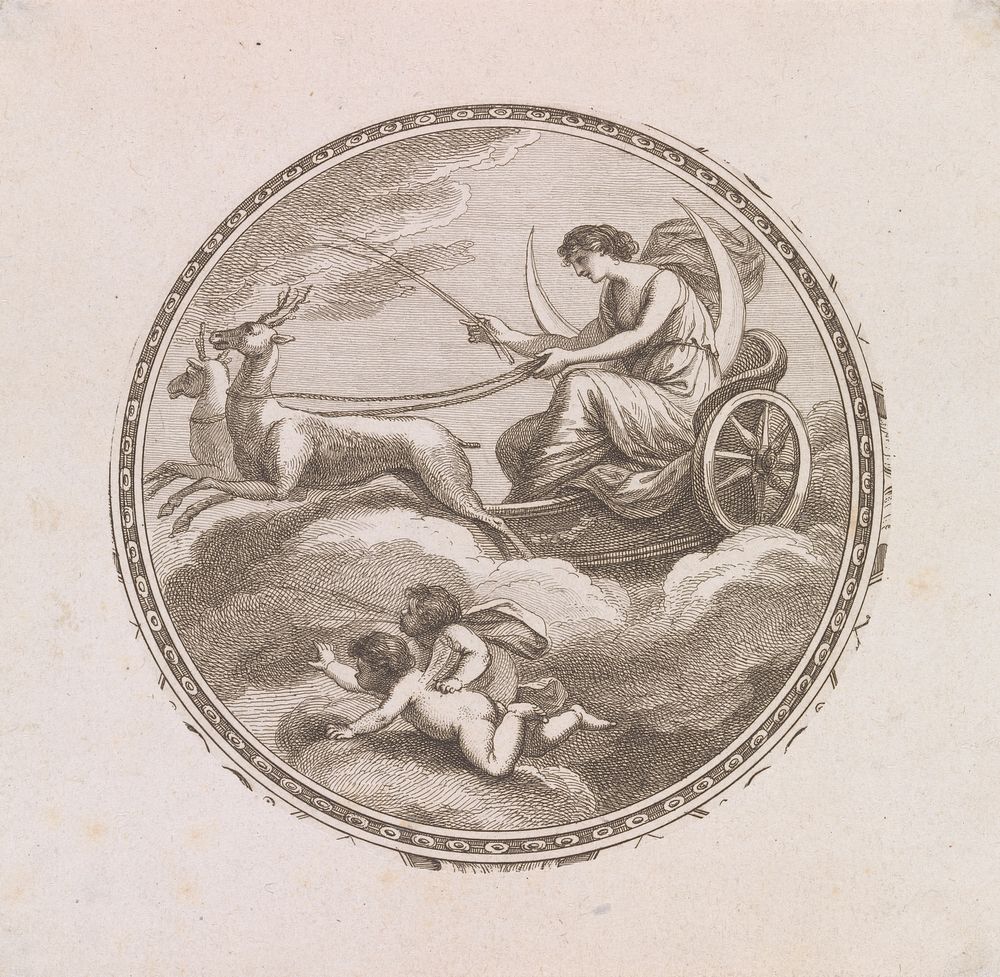 Artemis, Riding Her Chariot, Driven By Two Golden Horned Deer by Francesco Bartolozzi 