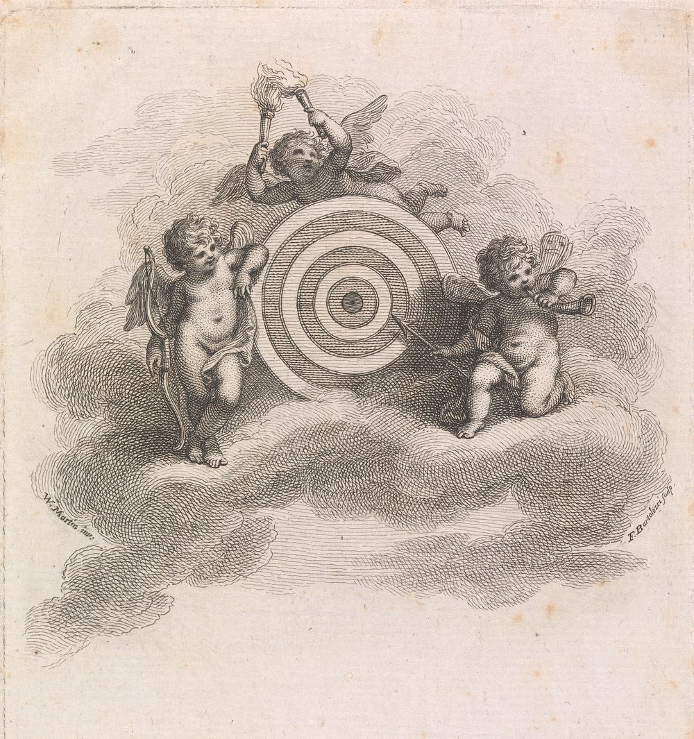 Cupids With Bow, Arrow And A Target Board by Francesco Bartolozzi 