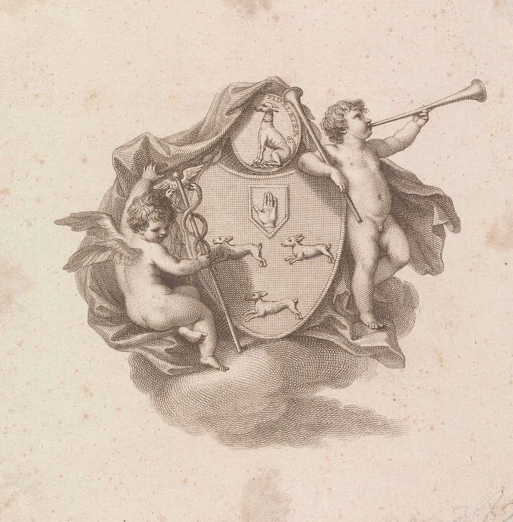 Two Cupids Supporting Coat of Arms by Francesco Bartolozzi 