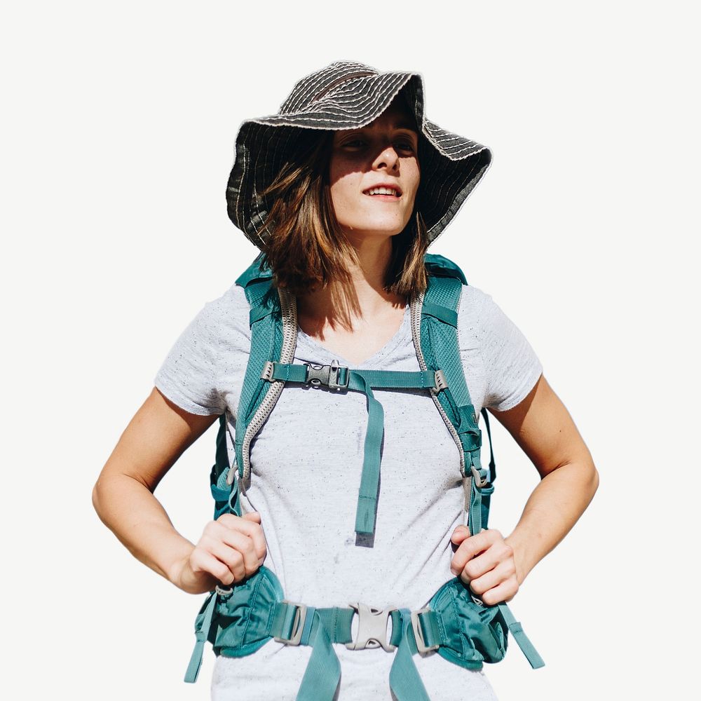 Woman backpacker collage element psd