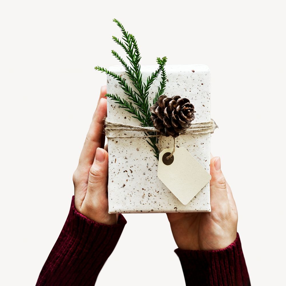 Hands holding Christmas gift isolated image